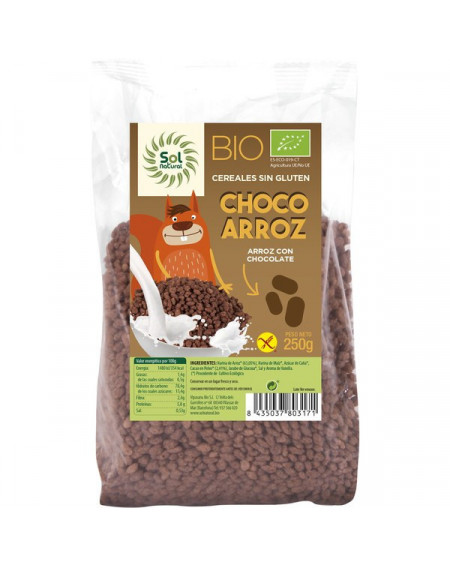 Arroz Hinchado Cacao Bio Sin Gluten SolNatural 250gr